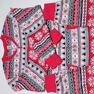 Nordic Snowflake Fleece Onesie Pajamas Zip-Up Christmas One-Piece M